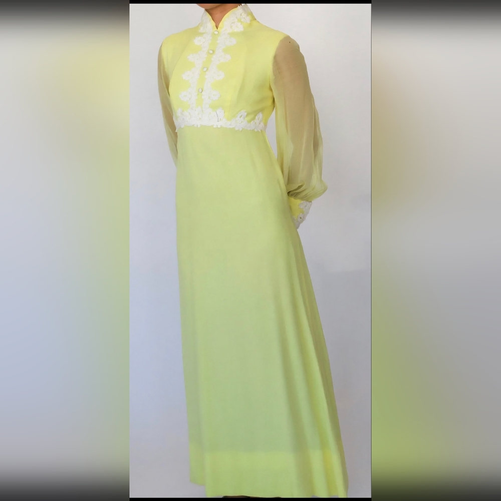 Vintage Yellow Maxi Dress with Lace Details